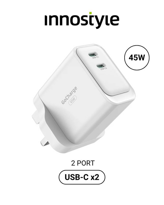 INNOSTYLE GoCharge 45W PD Fast Charging Adapter | Dual USB-C Port (2C)