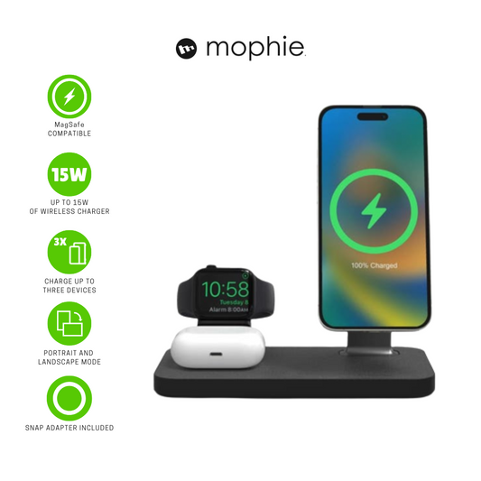 MOPHIE Snap+ 3-in-1 Wireless Charging Stand - Black