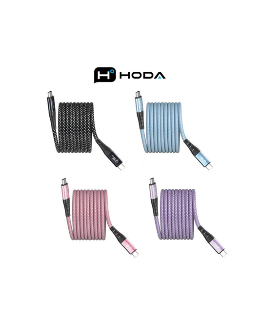HODA 2M 240W Quick Charging USB 2.0 TYPE-C to C & Data Sync Braided Speed Cable with Magnetic Winding Up