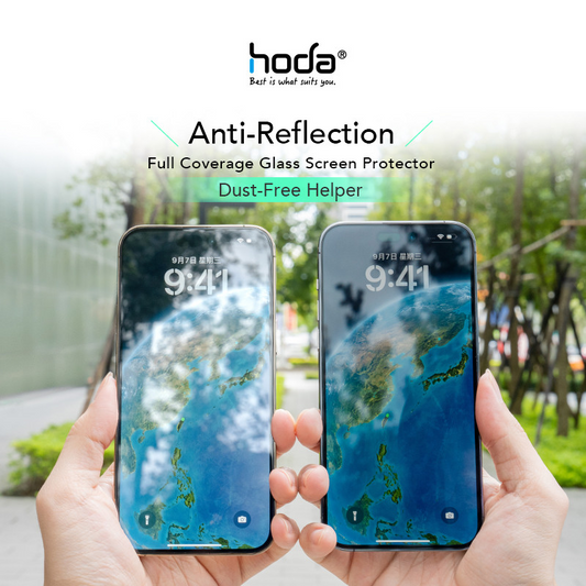 HODA iPhone 15 & iPhone 16 (Flagship) Anti-Reflection Full Coverage Tempered Glass Screen Protector - With Helper
