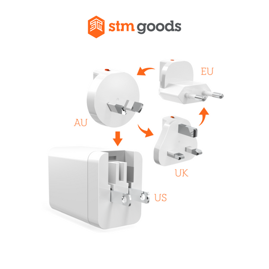 STM GOODS Power Adapter Universal Travel Plug 65W Three Port (USB-C x2 & USB-A) - White