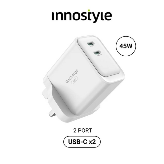 INNOSTYLE GoCharge 45W PD Fast Charging Adapter | Dual USB-C Port (2C)