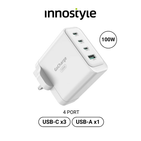 INNOSTYLE GoCharge 100W PD Fast Charging Adapter | 4-Port USB-C + USB-A Charger