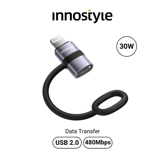 INNOSTYLE FlexiLink Lightning to USB-C 30W Female Adapter - USB2.0, 480Mbps with Silicone Tape