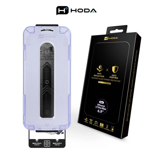 HODA Anti-Peeper (Privacy) with Anti-Reflection Full Coverage Screen Protector (Dual Function) for iPhone 17 Pro Max with Dust-Free Helper Lite