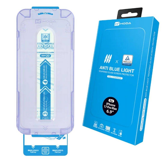 HODA TÜV RPF20 Certified Eye Protection (Blue Light Filter) Full Coverage Screen Protector for iPhone 17 Pro Max with Dust-Free Helper