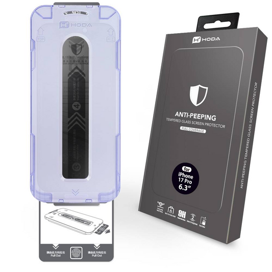 HODA (Privacy) Anti-Peeper Full Coverage Screen Protector for iPhone 17 Pro Max with Dust-Free Helper Lite