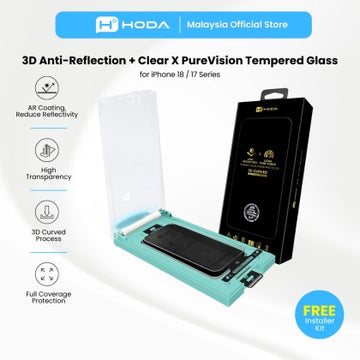 HODA 3D Full Anti-Reflection + Clear X PureVision Full Coverage Glass Screen Protector for iP18PRO with Dust Free Helper