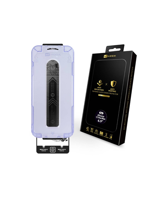 HODA Anti-Peeper (Privacy) with Anti-Reflection Full Coverage Screen Protector (Dual Function) for iP17PROMAX with Dust-Free Helper Lite