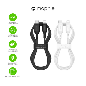 MOPHIE Essential USB C to Lightning Braided 60W Cable - 1M
