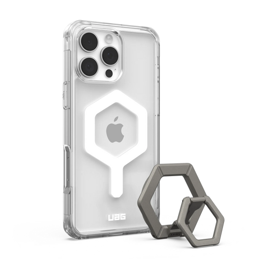 UAG iPhone 16 Pro Max Plyo MagSafe Bundle - Ice White/Titanium Stand