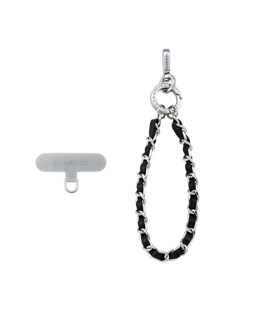 STARWISE COLLECTION LEATHER CHAIN WRIST STRAP | BLACK SILVER