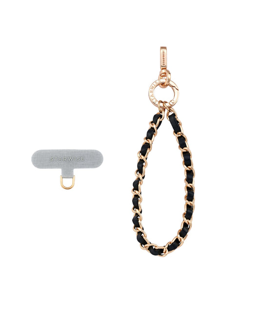 STARWISE COLLECTION LEATHER CHAIN WRIST STRAP | BLACK GOLD