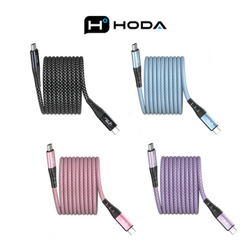 HODA 2M 240W Quick Charging USB 2.0 TYPE-C to C & Data Sync Braided Speed Cable with Magnetic Winding Up