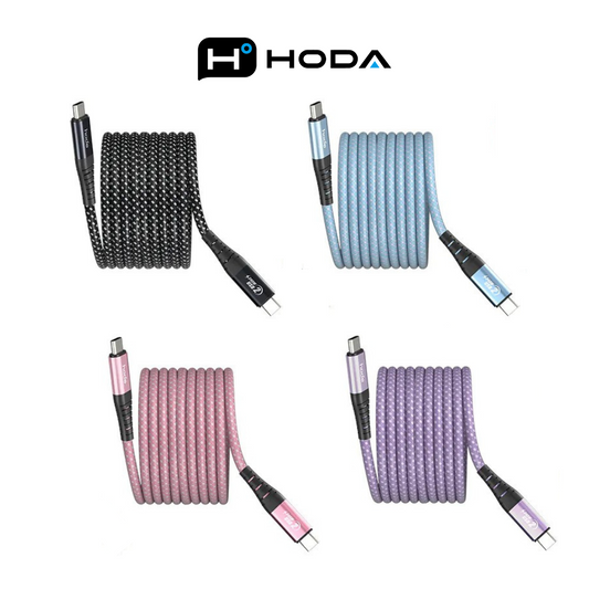 HODA 2M 240W Quick Charging USB 2.0 TYPE-C to C & Data Sync Braided Speed Cable with Magnetic Winding Up
