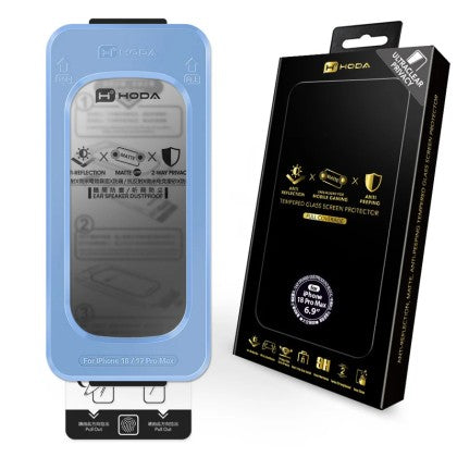 HODA Anti-Reflection, Matte and Privacy Glass Full Coverage Screen Protector (Triple Function) for iP18PROMAX with Dust-Free Helper